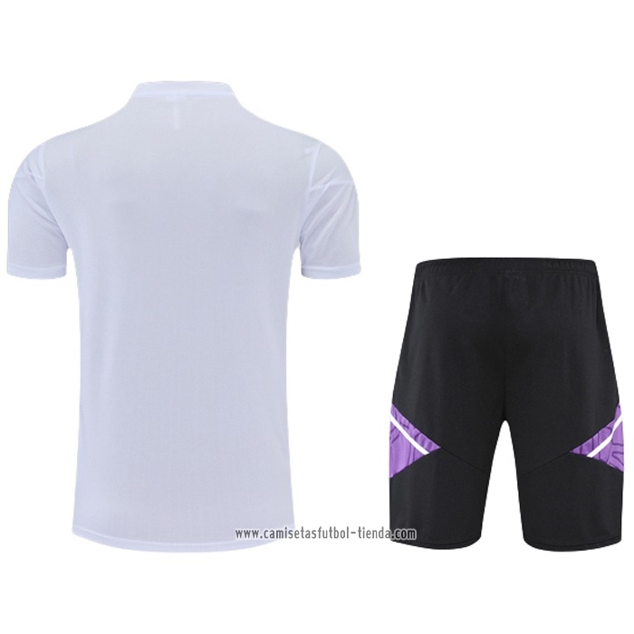 Chandal del Real Madrid 2022 2023 Manga Corta Blanco y Purpura - Pantalon Corto